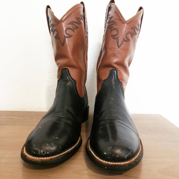 Men's size 9 Ariat Brown and Black Leather Cowboy Work Boots - Picture 8 of 10